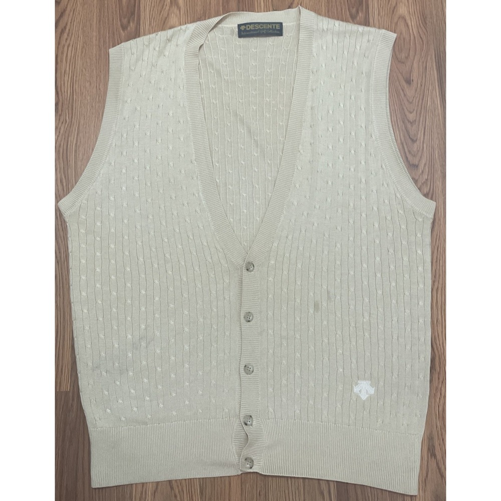 Descente Sweater Vest Mens Extra Large Silk Cable Knit V Neck Golf